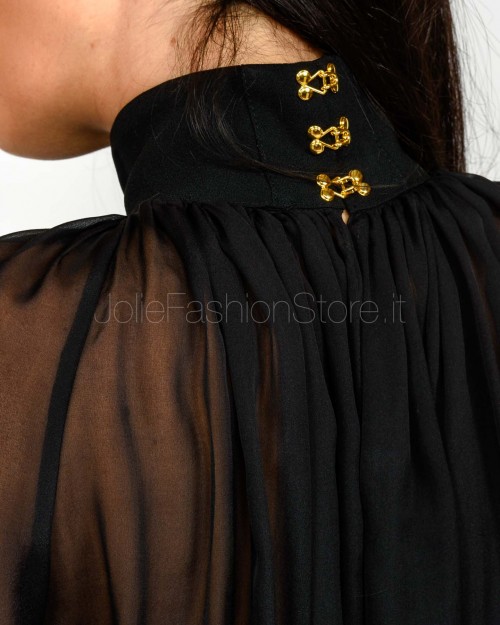 Elisabetta Franchi Blusa in Voile con Ganci Gioiello Nero  CA13457E2 110