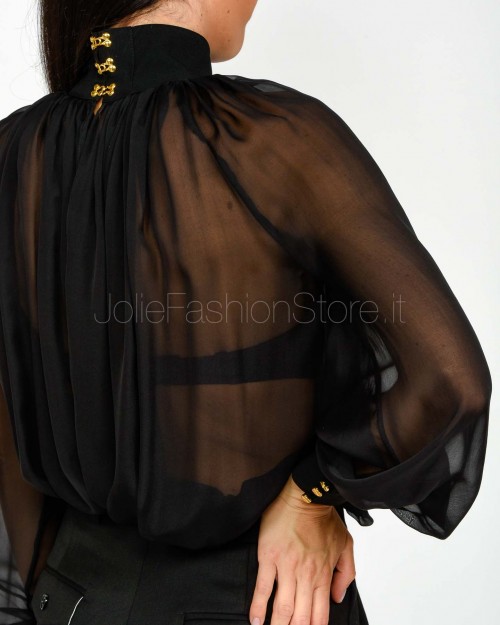 Elisabetta Franchi Blusa in Voile con Ganci Gioiello Nero  CA13457E2 110