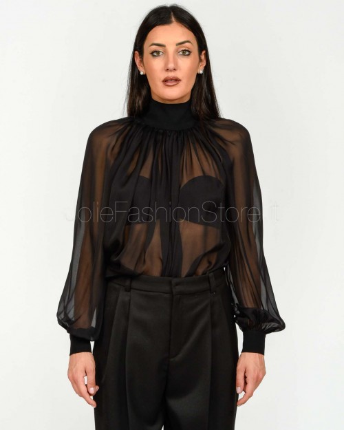 Elisabetta Franchi Blusa in Voile con Ganci Gioiello Nero  CA13457E2 110