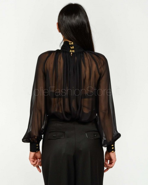 Elisabetta Franchi Blusa in Voile con Ganci Gioiello Nero  CA13457E2 110