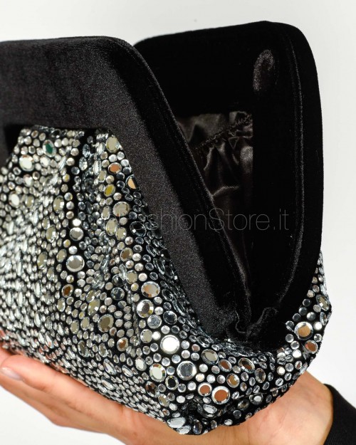 Twenty Fourhaitch Pochette Brillante e Velluto Nero/Argento  UNICORNIS NERO