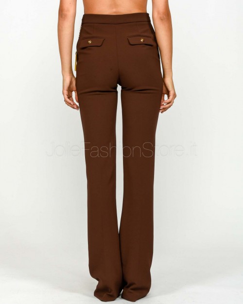Elisabetta Franchi Pantaloni in Crêpe Leggero Con Catena Gioiello Coffee  PA14157E2 EA3