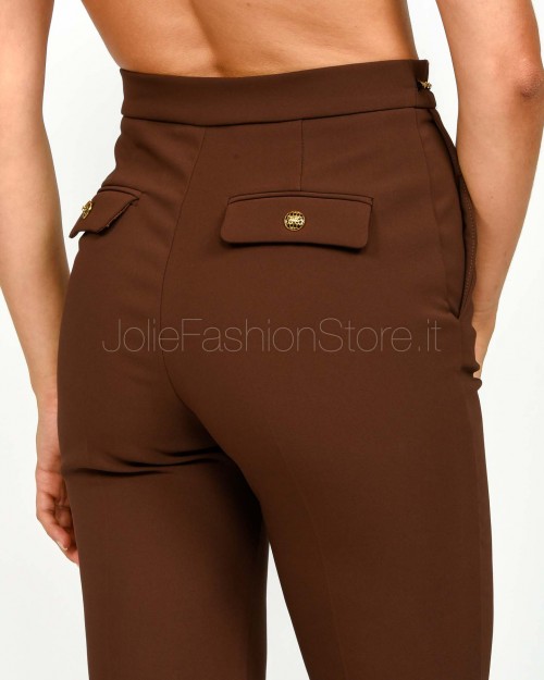 Elisabetta Franchi Pantaloni in Crêpe Leggero Con Catena Gioiello Coffee  PA14157E2 EA3
