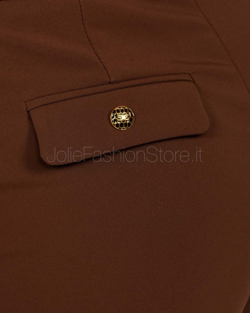 Elisabetta Franchi Pantaloni in Crêpe Leggero Con Catena Gioiello Coffee  PA14157E2 EA3
