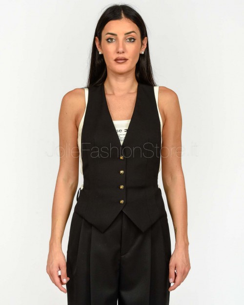Elisabetta Franchi Gilet in Gabardina di Cotone Nero  GL00156E2 110