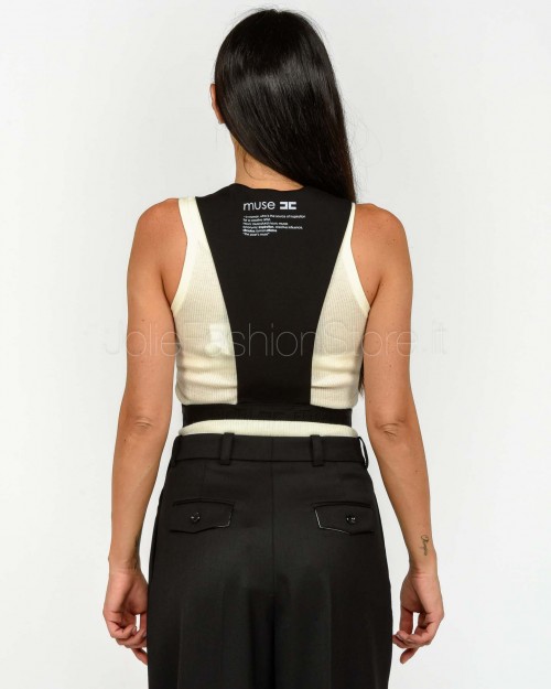Elisabetta Franchi Gilet in Gabardina di Cotone Nero  GL00156E2 110