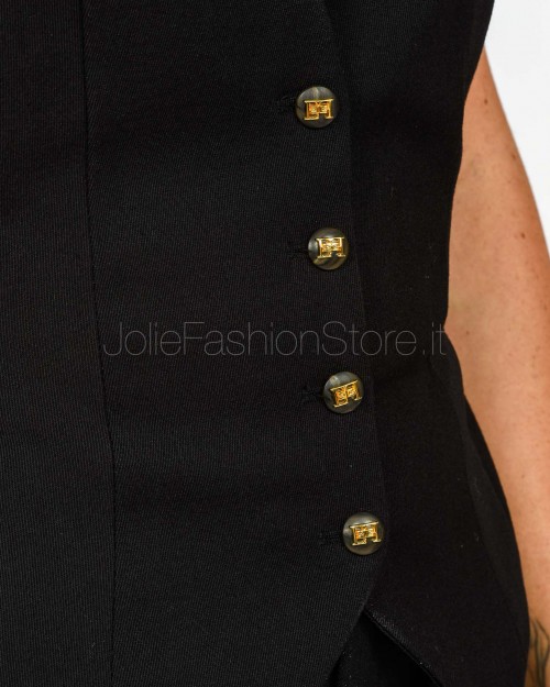 Elisabetta Franchi Gilet in Gabardina di Cotone Nero  GL00156E2 110