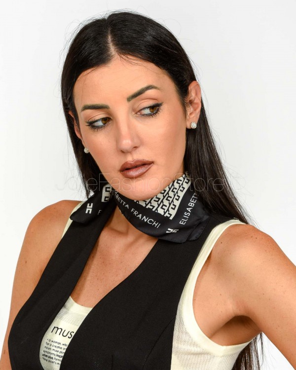 Elisabetta Franchi Foulard in Twill di Seta con Stampa Milk/Nero  FO15F56E2 EF1