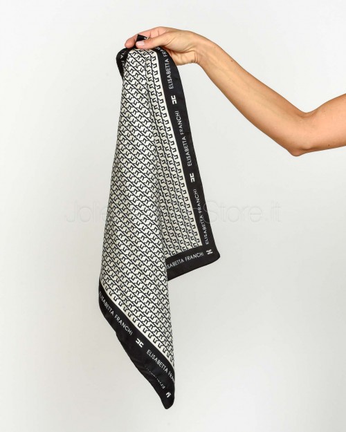 Elisabetta Franchi Foulard in Twill di Seta con Stampa Milk/Nero  FO15F56E2 EF1