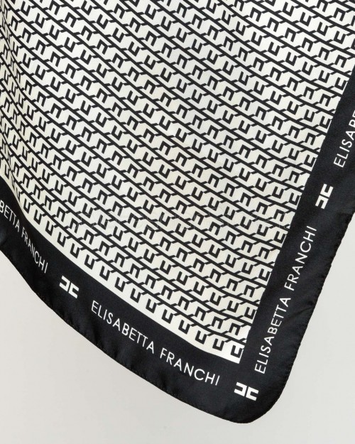 Elisabetta Franchi Foulard in Twill di Seta con Stampa Milk/Nero  FO15F56E2 EF1
