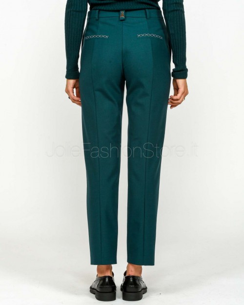 Patrizia Pepe Pantalone a Sigaretta Misto Lana Deep Green  2P1708 A475 G619