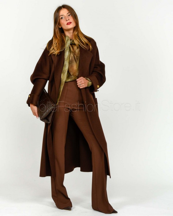 Elisabetta Franchi Cappotto Corto Con Cintura Coffee  CP68D56E2 EA3