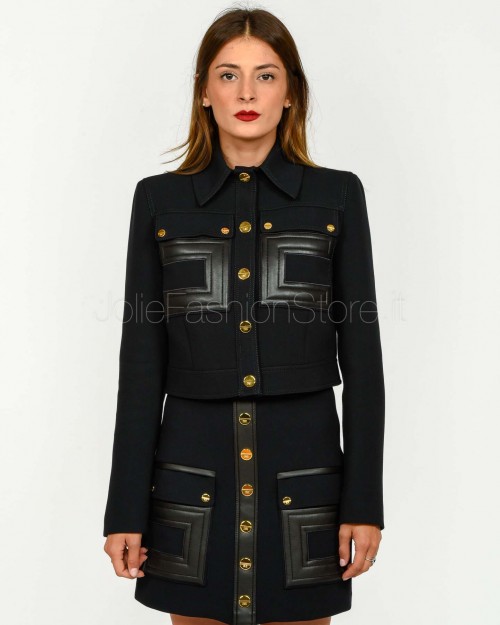 Elisabetta Franchi Giacca in Doppio Crêpe con Dettagli Logo Nero  GI15957E2 110