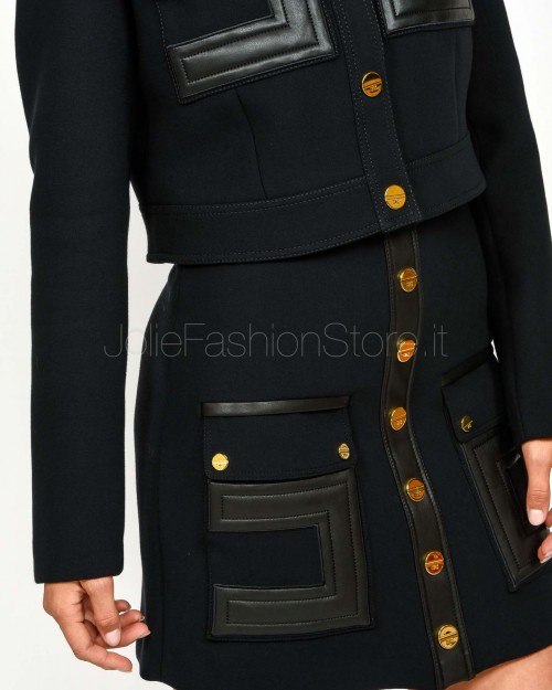 Elisabetta Franchi Giacca in Doppio Crêpe con Dettagli Logo Nero  GI15957E2 110