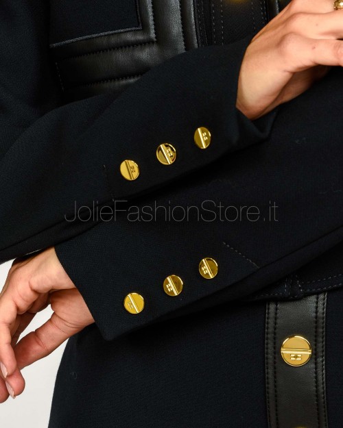 Elisabetta Franchi Giacca in Doppio Crêpe con Dettagli Logo Nero  GI15957E2 110