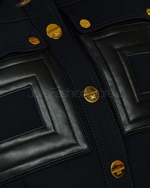 Elisabetta Franchi Giacca in Doppio Crêpe con Dettagli Logo Nero  GI15957E2 110