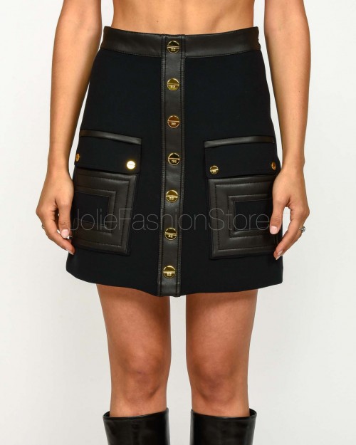 Elisabetta Franchi Mini Gonna in Doppio Crêpe con Dettagli Logo Nero  GO12057E2 110