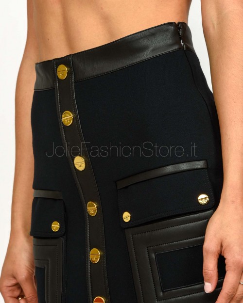 Elisabetta Franchi Mini Gonna in Doppio Crêpe con Dettagli Logo Nero  GO12057E2 110