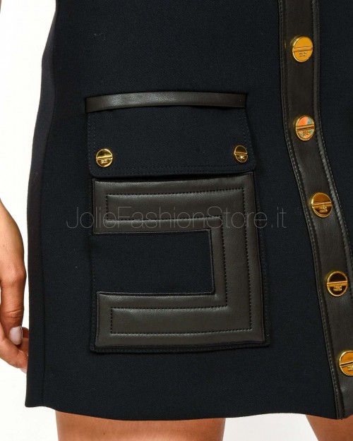 Elisabetta Franchi Mini Gonna in Doppio Crêpe con Dettagli Logo Nero  GO12057E2 110