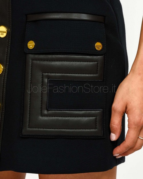 Elisabetta Franchi Mini Gonna in Doppio Crêpe con Dettagli Logo Nero  GO12057E2 110
