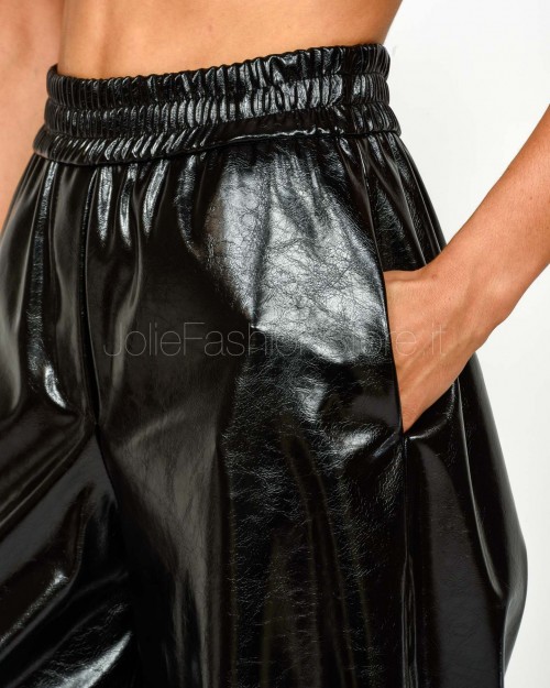 Meimeij Pantalone in Ecopelle Effetto Vernice Nero  M5IAC1 100
