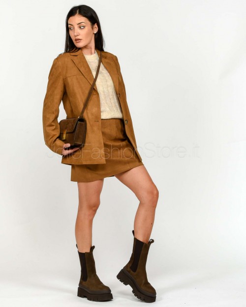 Grace & Mila Giacca Monopetto Dritta in Suede Cammello  SHANNON CAMEL