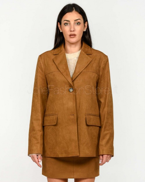 Grace & Mila Giacca Monopetto Dritta in Suede Cammello  SHANNON CAMEL
