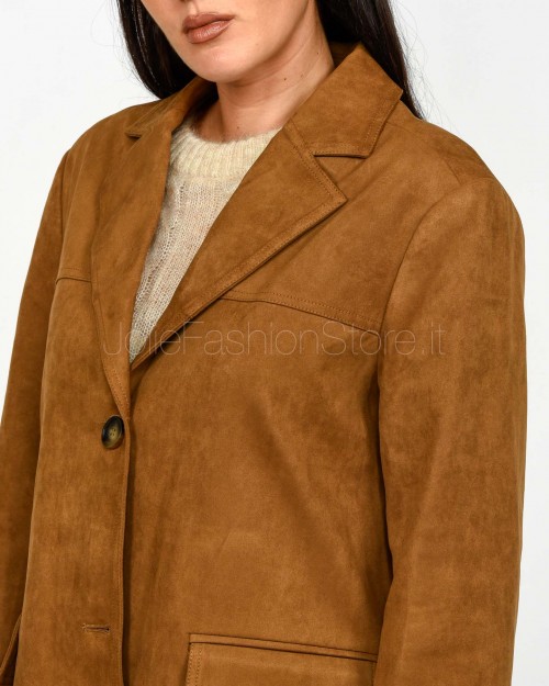 Grace & Mila Giacca Monopetto Dritta in Suede Cammello  SHANNON CAMEL