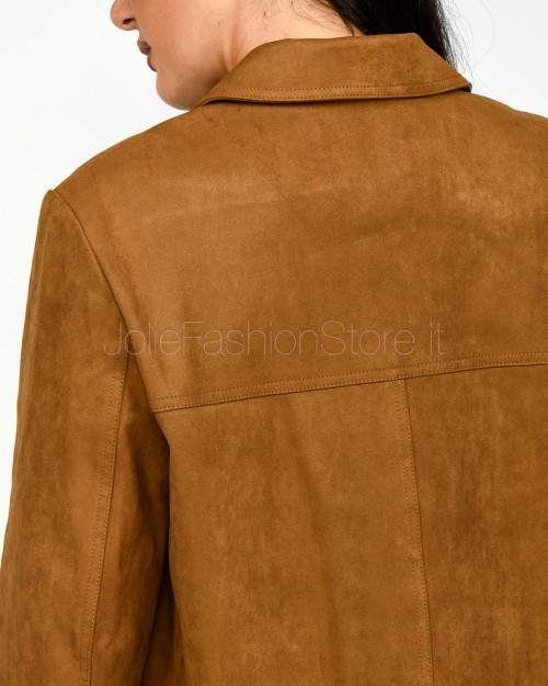 Grace & Mila Giacca Monopetto Dritta in Suede Cammello  SHANNON CAMEL