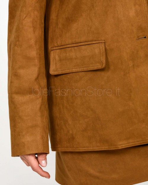 Grace & Mila Giacca Monopetto Dritta in Suede Cammello  SHANNON CAMEL