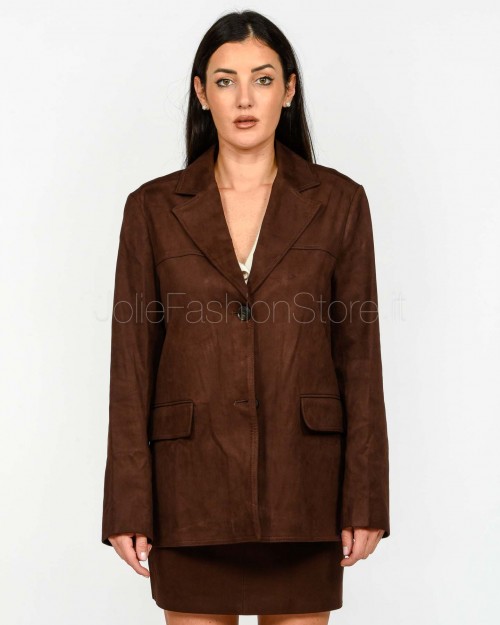 Grace & Mila Giacca Monopetto Dritta in Suede Cioccolato  SHANNON CHOCOLAT