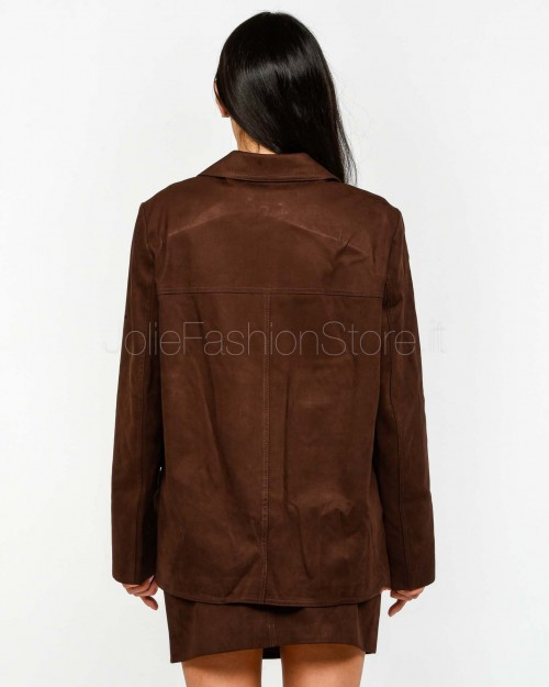 Grace & Mila Giacca Monopetto Dritta in Suede Cioccolato  SHANNON CHOCOLAT