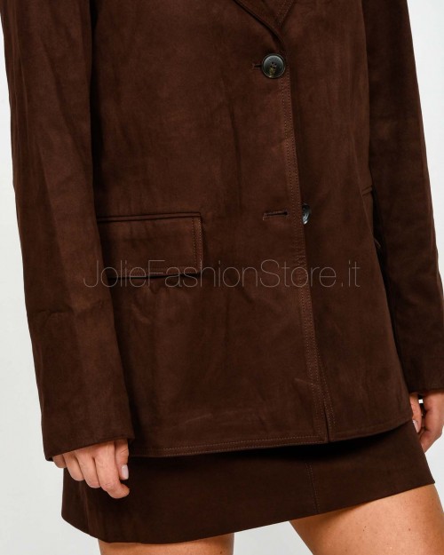 Grace & Mila Giacca Monopetto Dritta in Suede Cioccolato  SHANNON CHOCOLAT