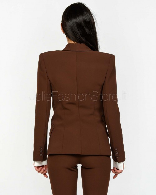 Elisabetta Franchi Tailleur in Crêpe Giacca + Pantalone Coffee  TP00156E2 EA3