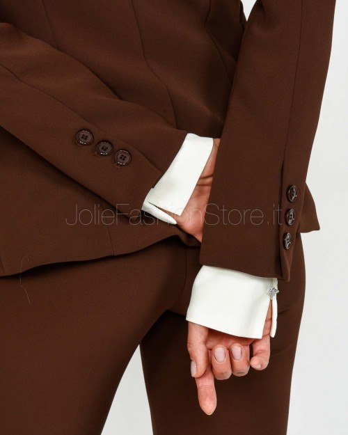 Elisabetta Franchi Tailleur in Crêpe Giacca + Pantalone Coffee  TP00156E2 EA3