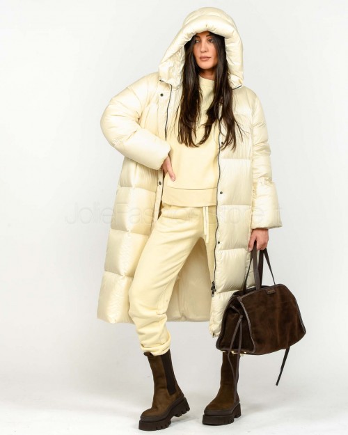 Helmur Long Down Jacket With Hood Cream Model Barcelona