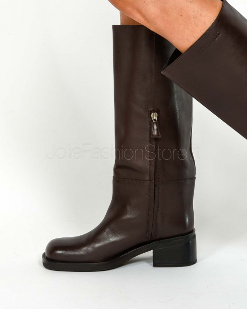 Patrizia Pepe Stivali Daily Square in Pelle Deep Chocolate  2Y0042 L048 B856