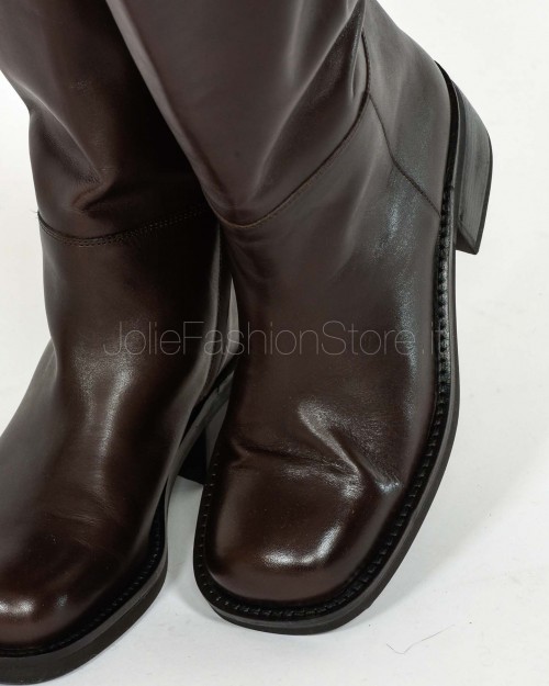 Patrizia Pepe Stivali Daily Square in Pelle Deep Chocolate  2Y0042 L048 B856