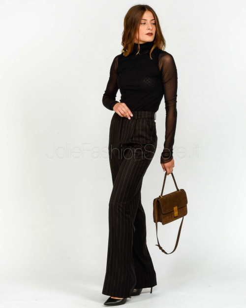 Actualee Pantalone Gessato Nero/Marrone