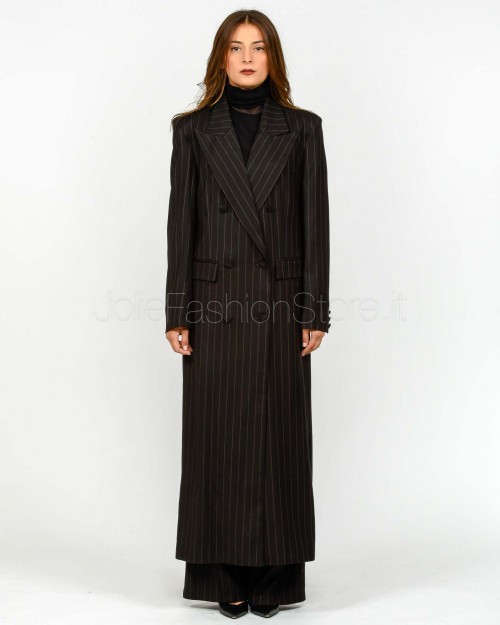 Actualee Giacca Lunga Gessata Nero/Marrone  15137 NERO