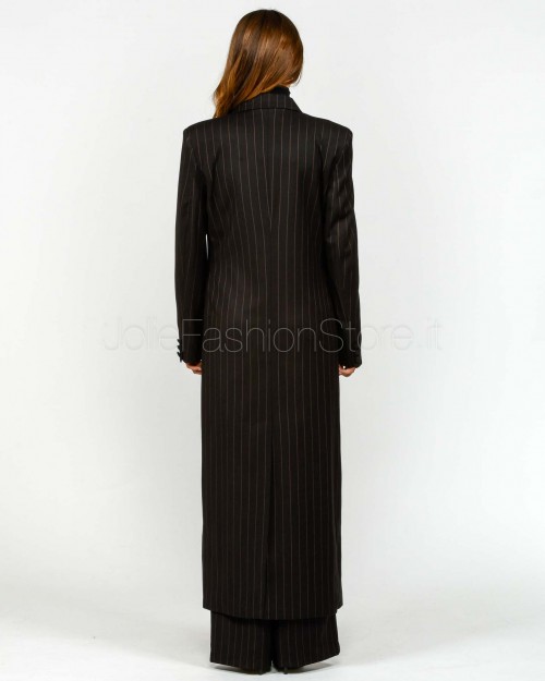 Actualee Giacca Lunga Gessata Nero/Marrone  15137 NERO