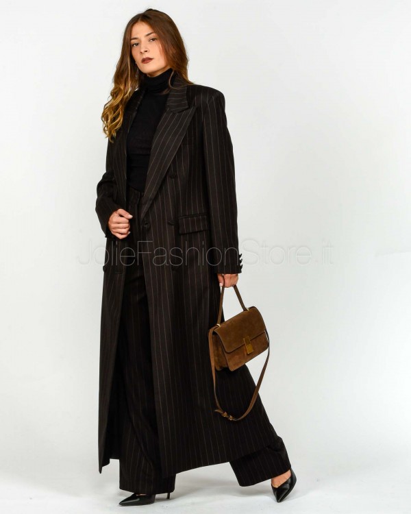 Actualee Giacca Lunga Gessata Nero/Marrone  15137 NERO