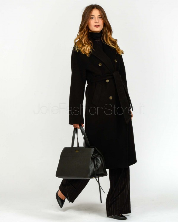 Helmur Black Double-Breasted Coat with Belt  20209 NERO