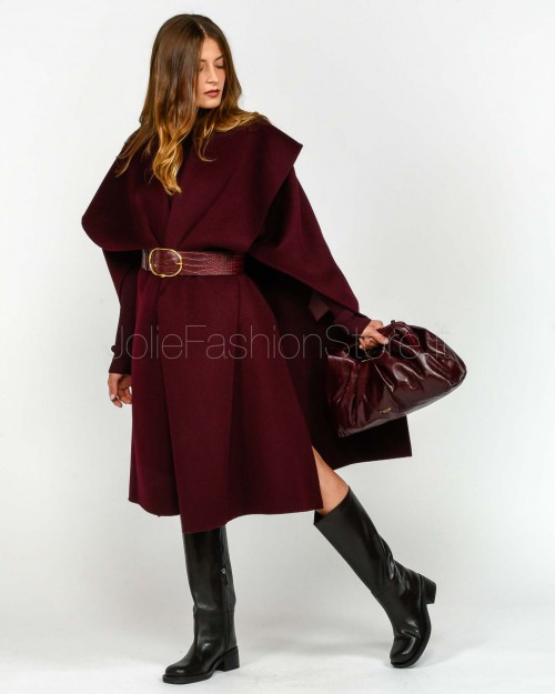 Elisabetta Franchi Mantella in Panno di Lana Double Merlot  CP67D56E2 EA4