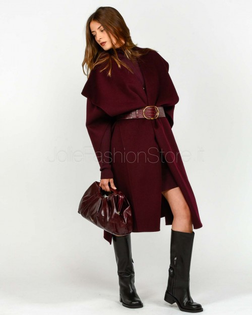 Elisabetta Franchi Mantella in Panno di Lana Double Merlot  CP67D56E2 EA4