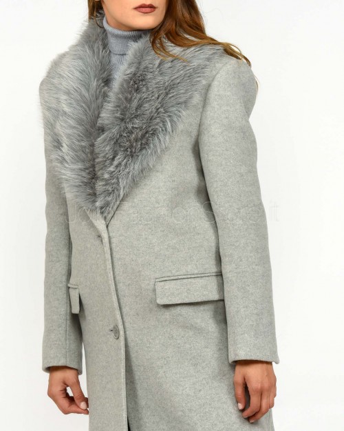 Patrizia Pepe Cappotto Con Collo In Pelliccia Grigio Chiaro Mel.  2O0212 A512 S263