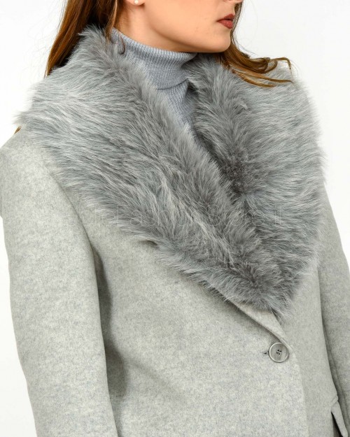 Patrizia Pepe Cappotto Con Collo In Pelliccia Grigio Chiaro Mel.  2O0212 A512 S263