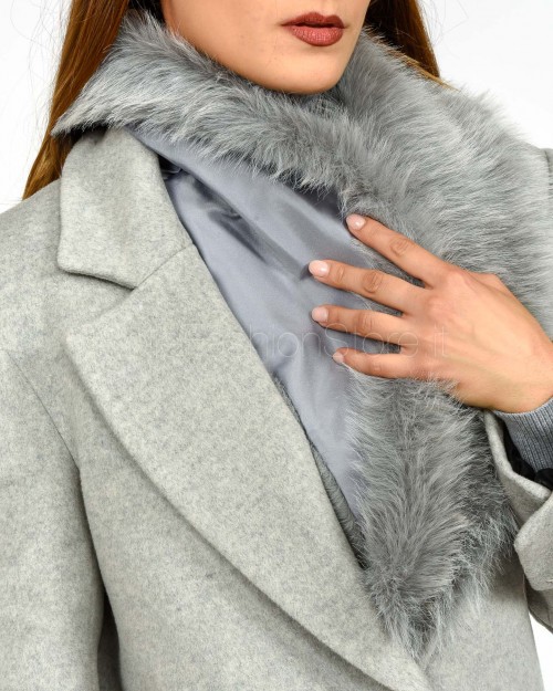 Patrizia Pepe Cappotto Con Collo In Pelliccia Grigio Chiaro Mel.  2O0212 A512 S263