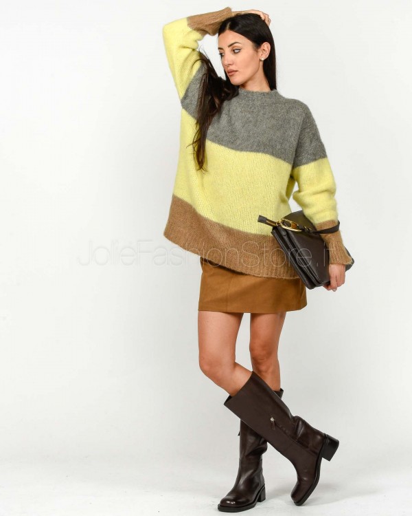 Solo Tre Maglione Misto Lana Girocollo Tricolor  M3F0056 FV 400 CASTAGNA