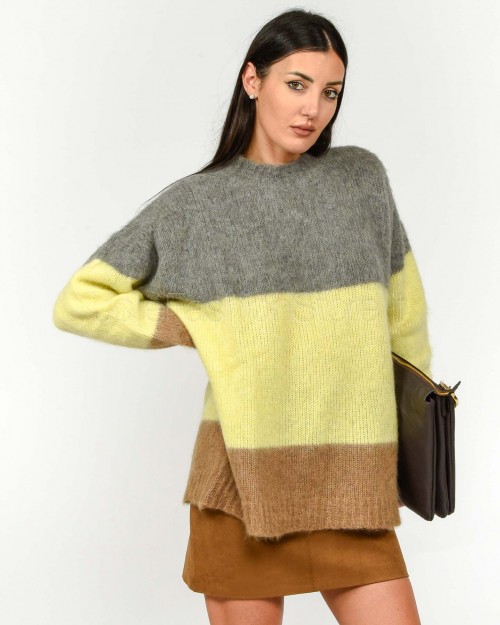 Solo Tre Maglione Misto Lana Girocollo Tricolor  M3F0056 FV 400 CASTAGNA